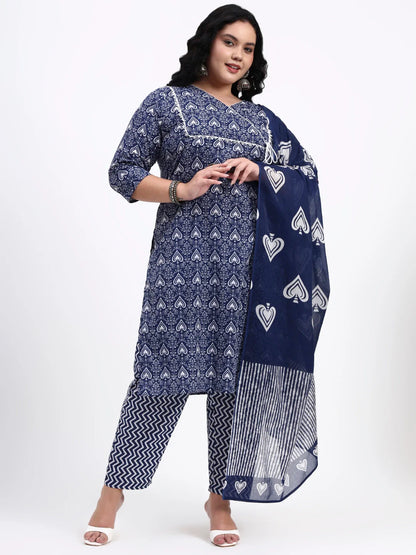 Cotton Straight Kurta Pant Dupatta Set