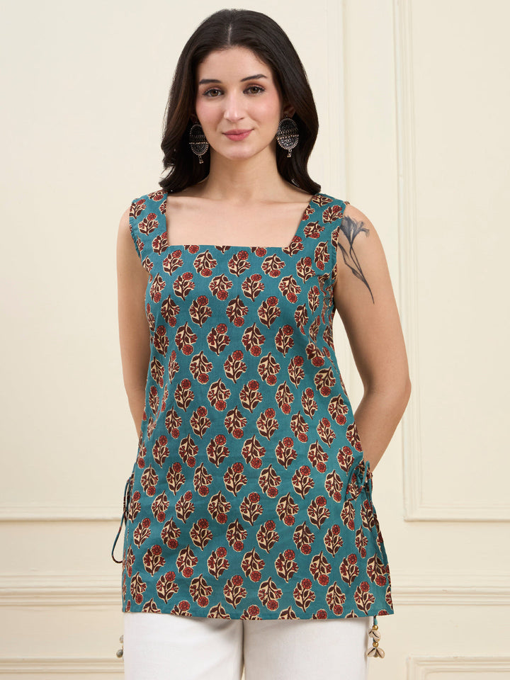 Green Cotton Straight Kurti Style Top