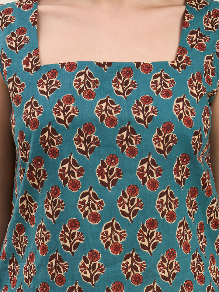 Green Cotton Straight Kurti Style Top
