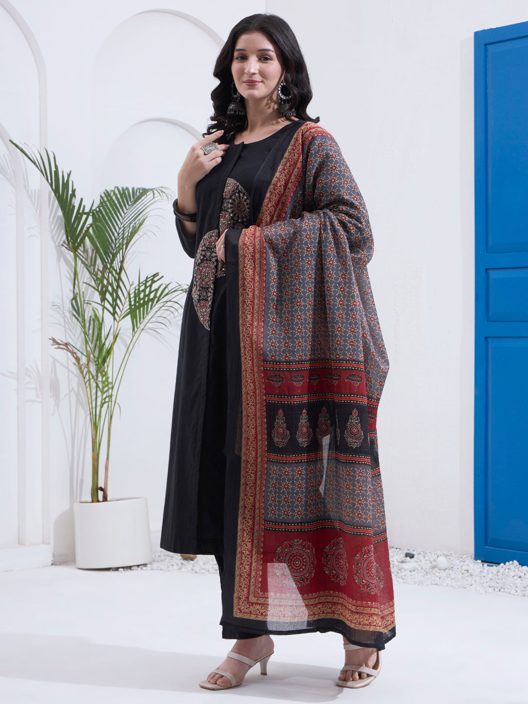 Cotton A Line Patch Work Kurta Pant Dupatta Set