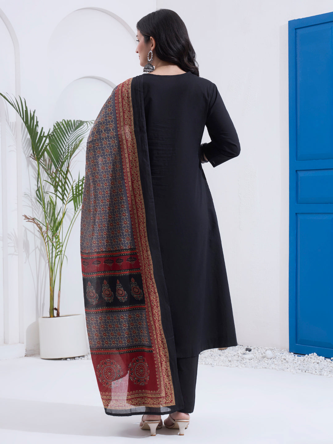 Cotton A Line Patch Work Kurta Pant Dupatta Set