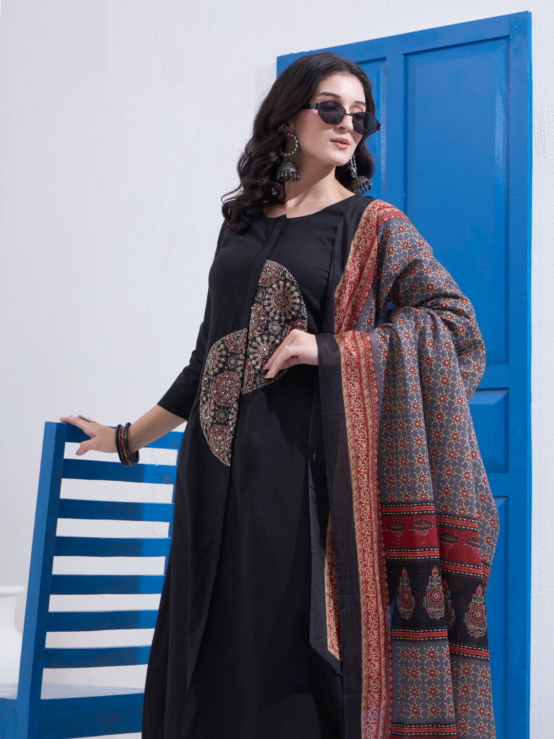 Cotton A Line Patch Work Kurta Pant Dupatta Set