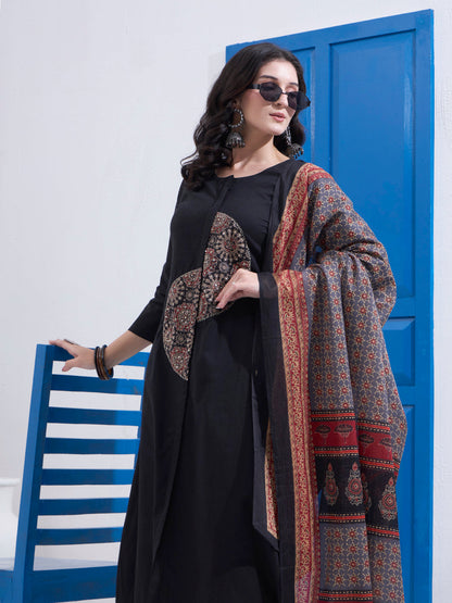 Cotton A Line Patch Work Kurta Pant Dupatta Set