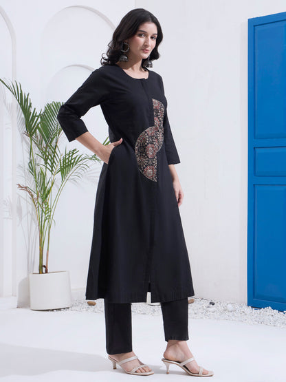Cotton A Line Patch Work Kurta Pant Dupatta Set
