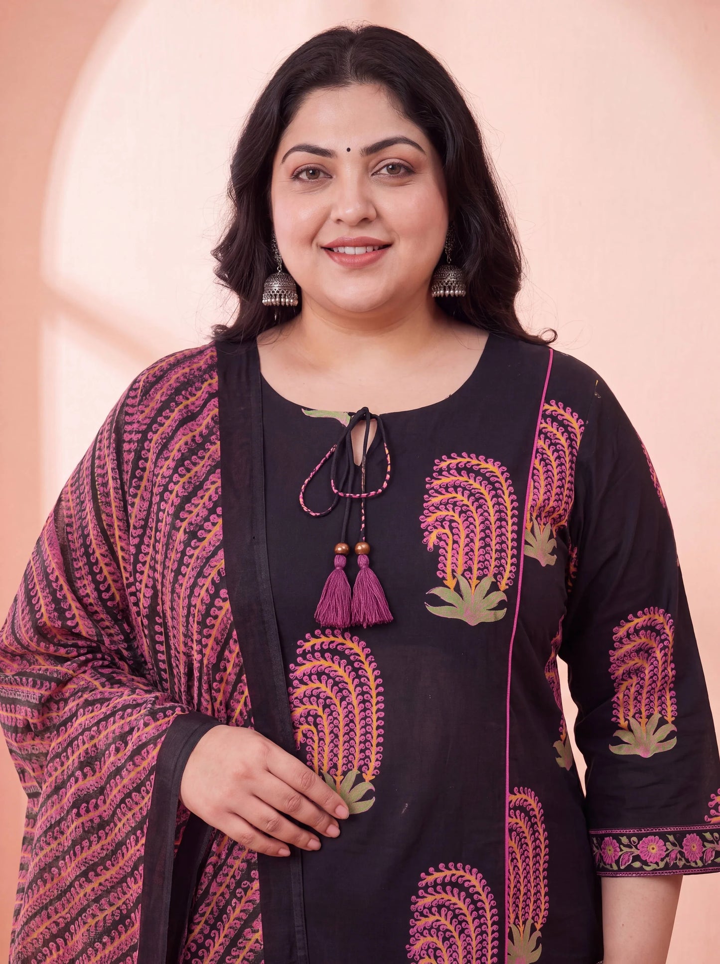 Pure Cotton Aline Plus Size Kurta Trouser Dupatta Set