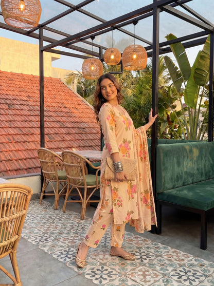 Cotton Straight Kurta Pant Dupatta Set