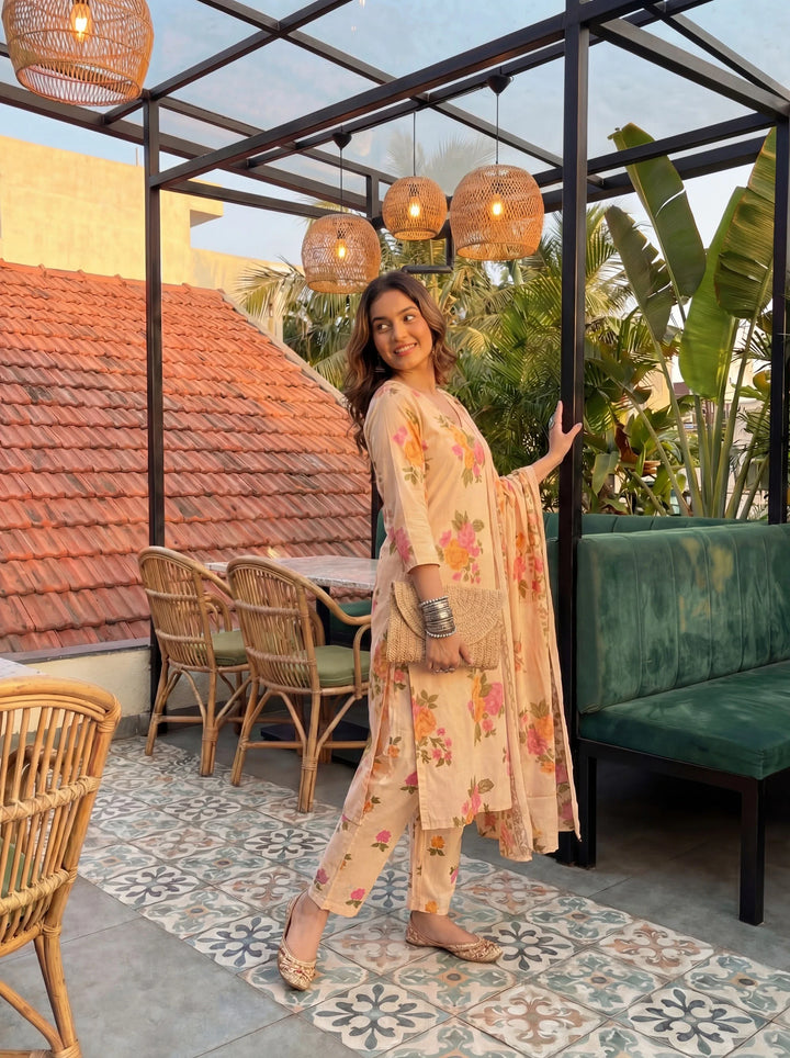 Cotton Straight Kurta Pant Dupatta Set