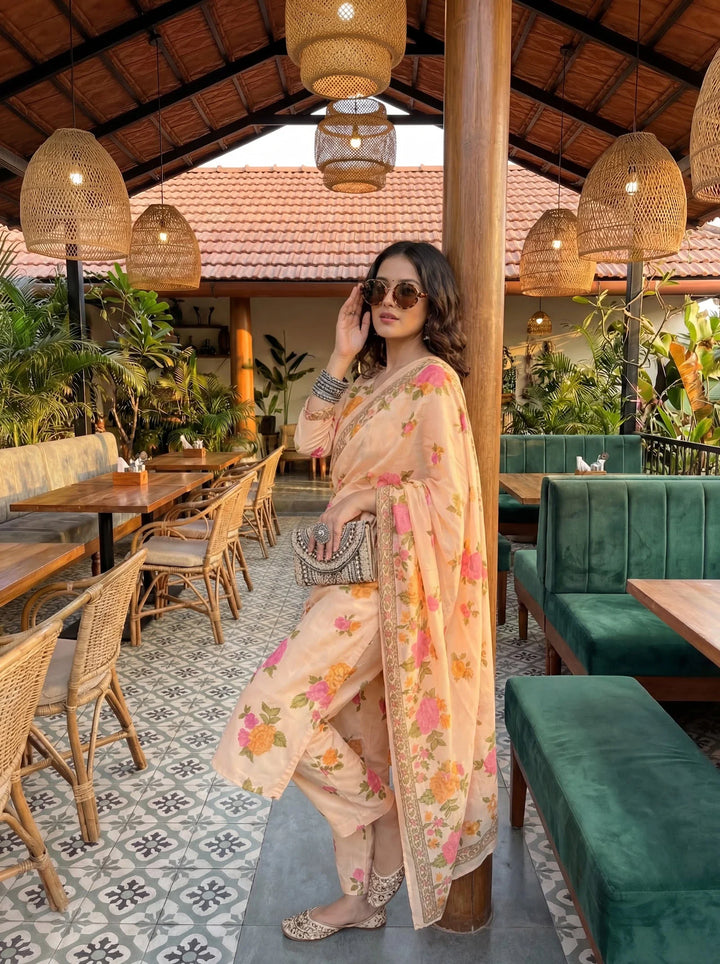 Cotton Straight Kurta Pant Dupatta Set