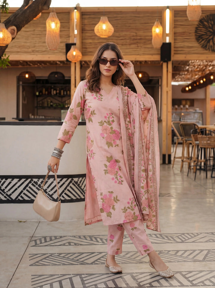 Cotton Straight Kurta Pant Dupatta Set