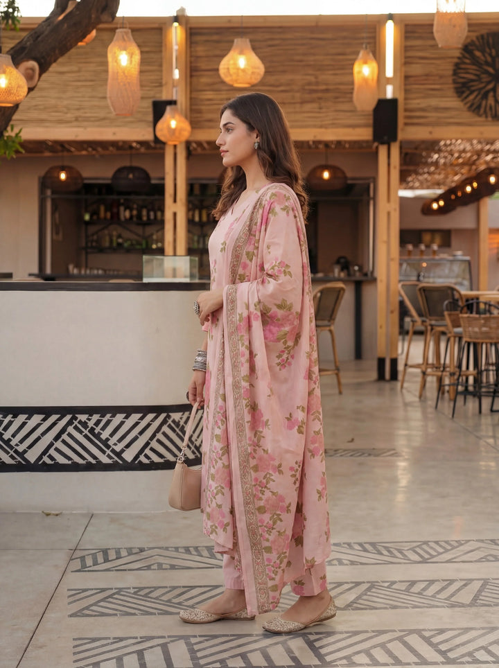 Cotton Straight Kurta Pant Dupatta Set