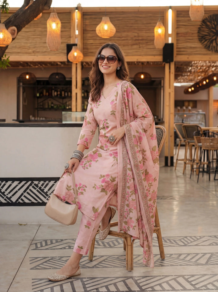 Cotton Straight Kurta Pant Dupatta Set