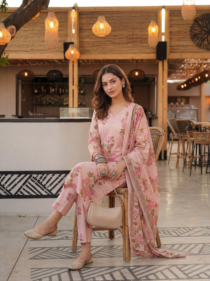 Cotton Straight Kurta Pant Dupatta Set