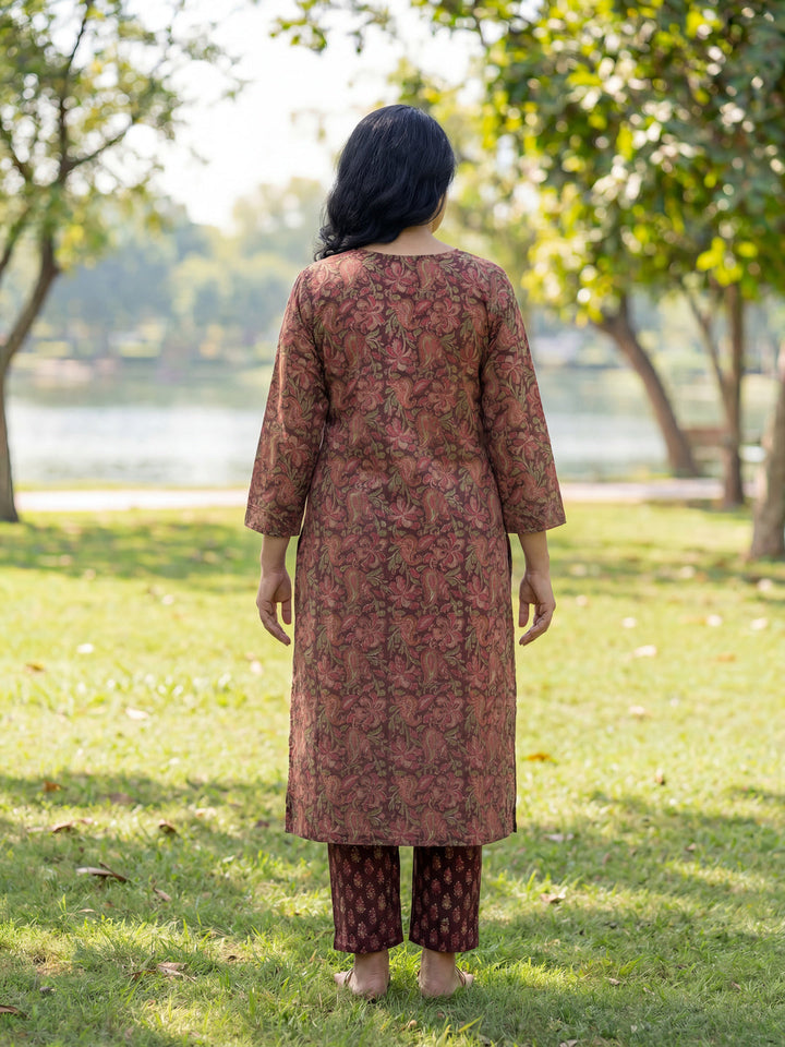 Floral Print Straight Lace Work This Kurta Trouser Dupatta Set