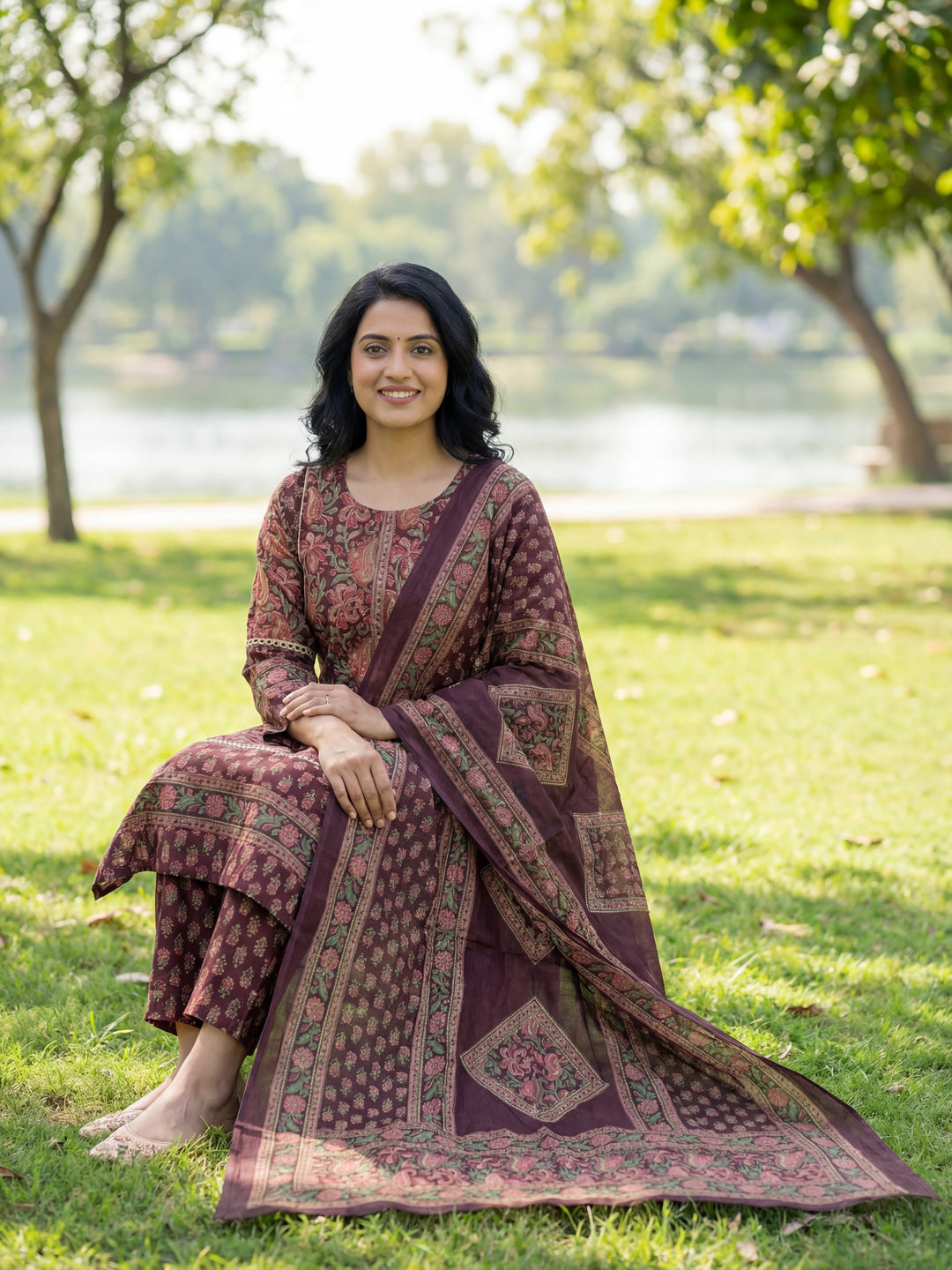 Floral Print Straight Lace Work This Kurta Trouser Dupatta Set