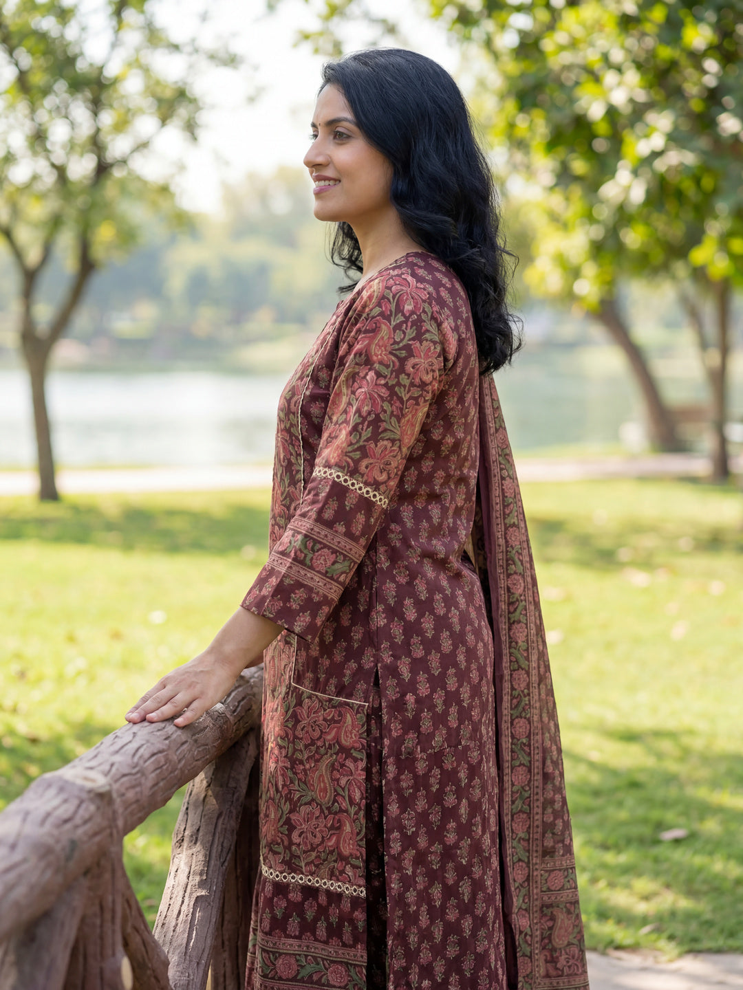 Floral Print Straight Lace Work This Kurta Trouser Dupatta Set