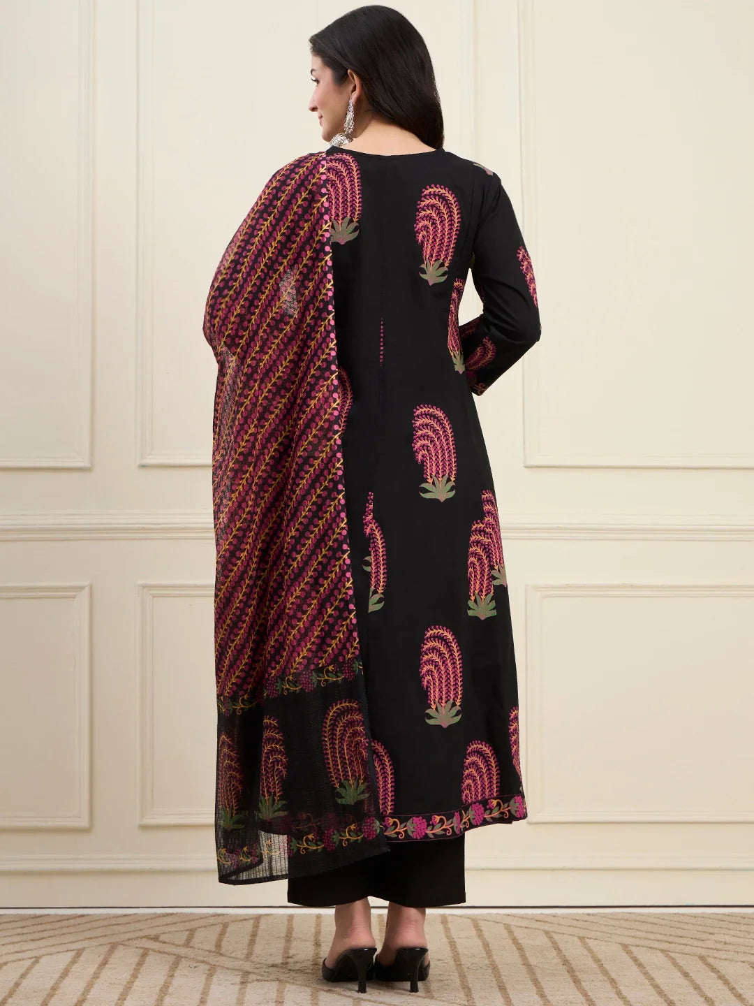 Cotton Angrkha Style Kurta Pant Dupatta Set