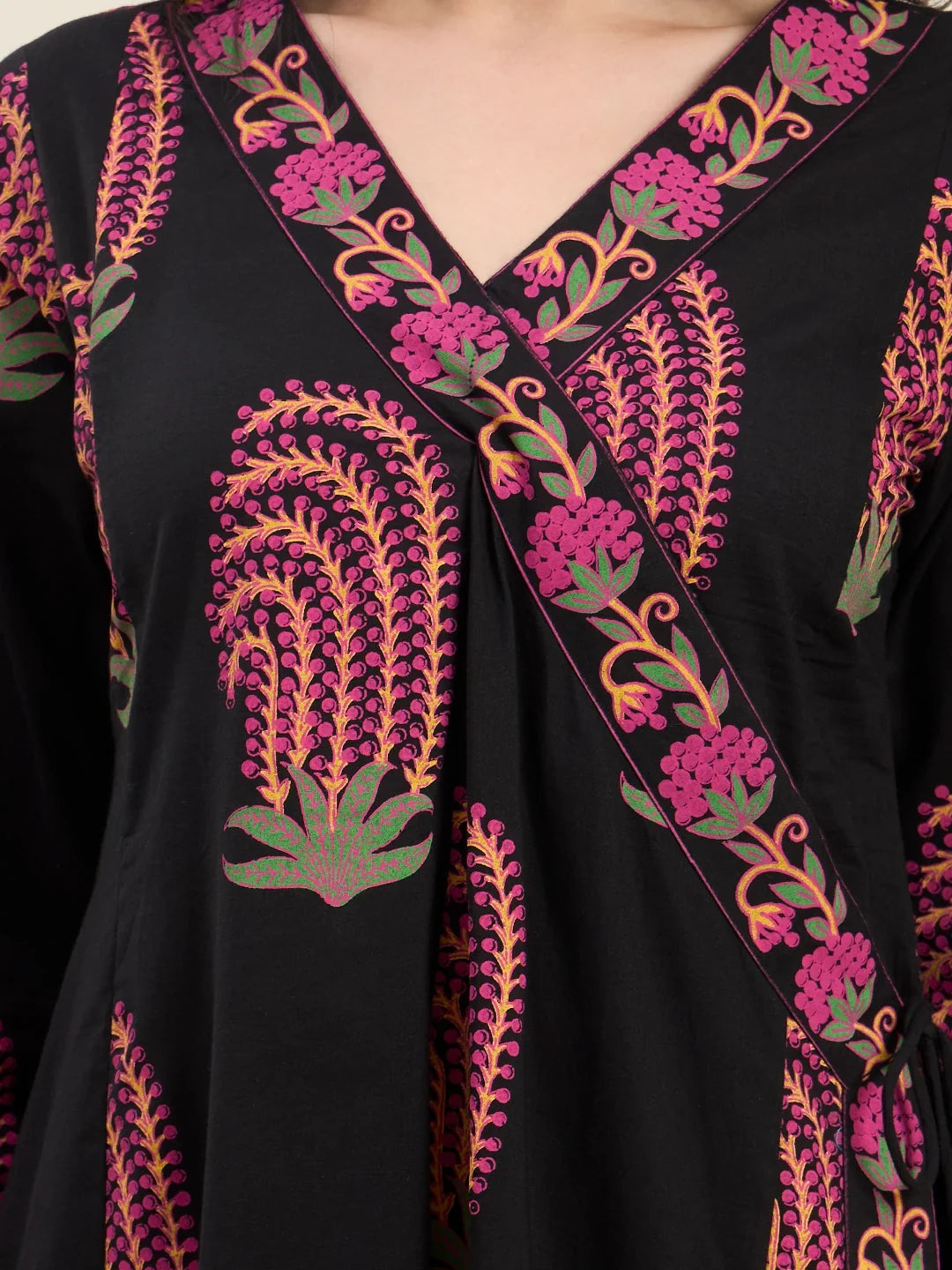 Cotton Angrkha Style Kurta Pant Dupatta Set