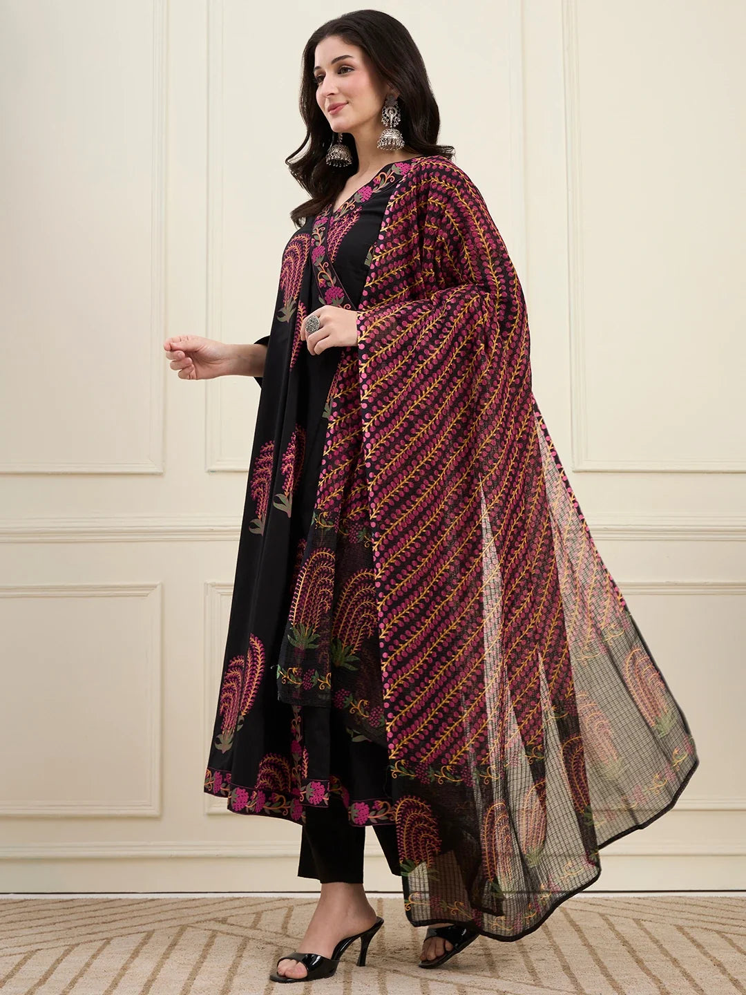 Cotton Angrkha Style Kurta Pant Dupatta Set