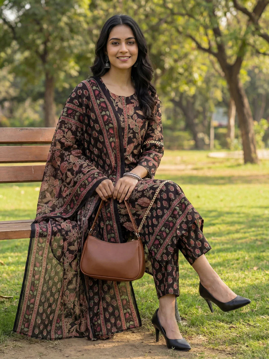 Floral Print Straight Lace Work This Kurta Trouser Dupatta Set