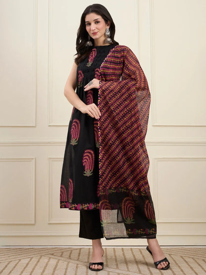 Pintuck A Line Style Kurta Pant Dupatta Set
