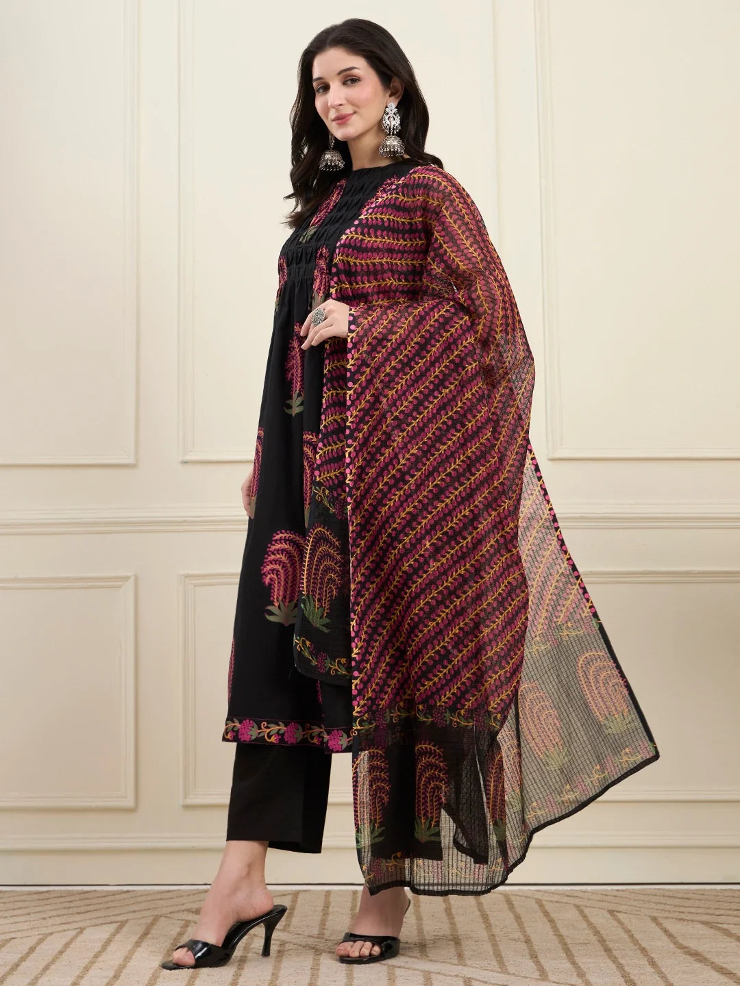 Pintuck A Line Style Kurta Pant Dupatta Set
