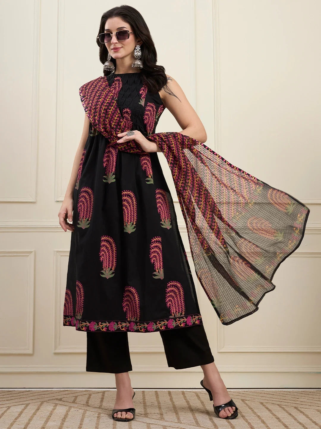 Pintuck A Line Style Kurta Pant Dupatta Set