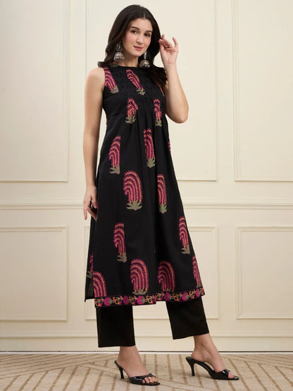 Pintuck A Line Style Kurta Pant Dupatta Set