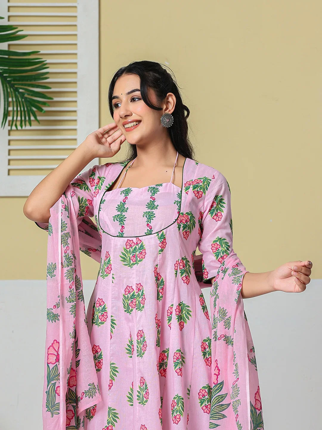 Cotton Kalidaar Style Kurta Pant Dupatta Set