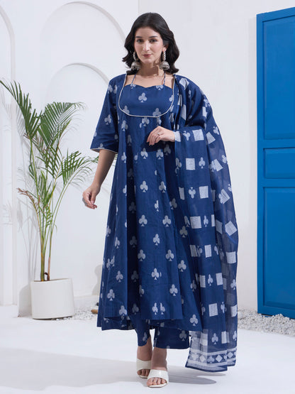 Cotton Kalidaar Style Kurta Pant Dupatta Set