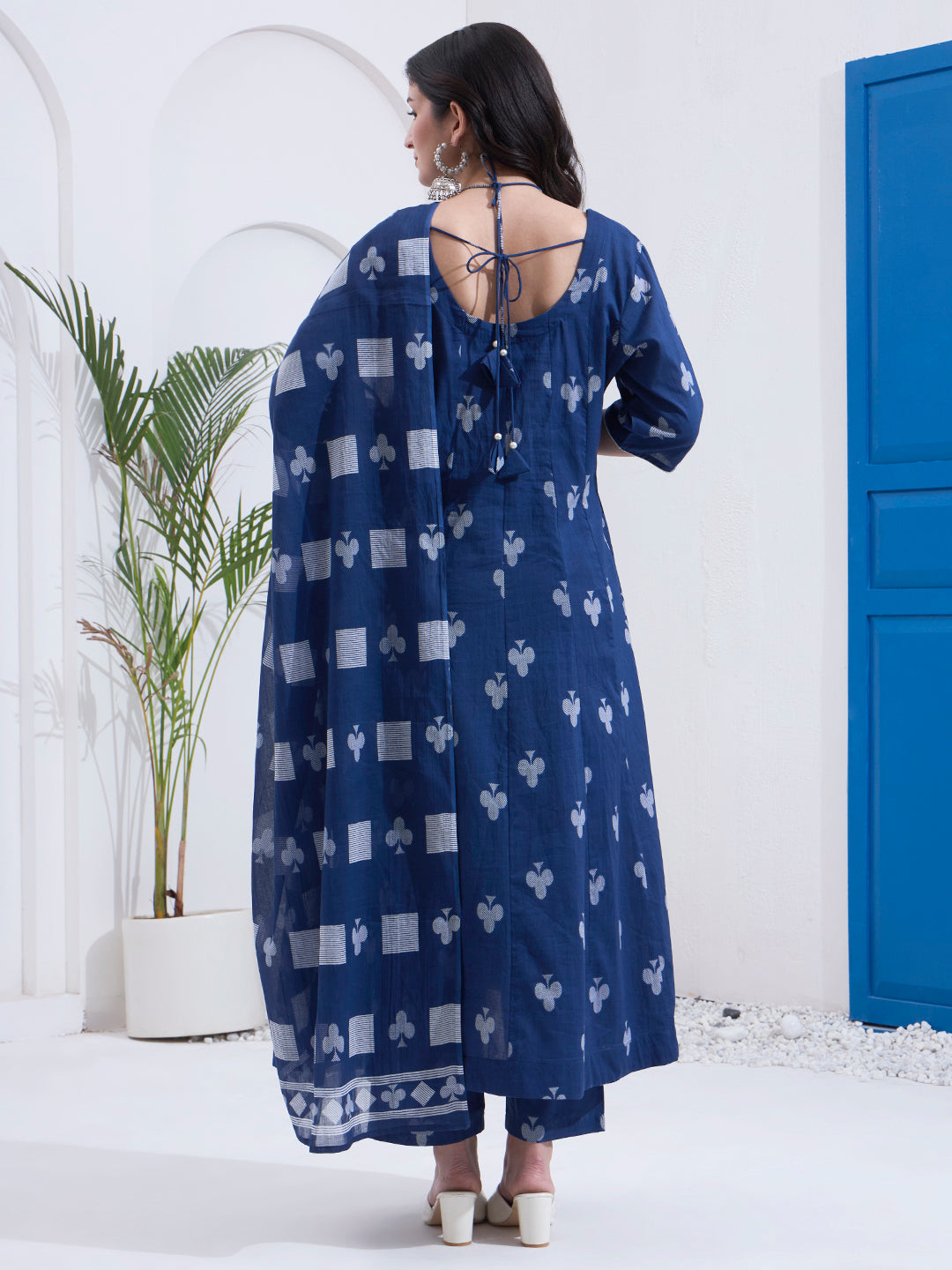 Cotton Kalidaar Style Kurta Pant Dupatta Set