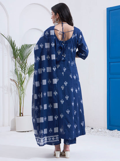 Cotton Kalidaar Style Kurta Pant Dupatta Set