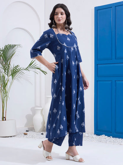 Cotton Kalidaar Style Kurta Pant Dupatta Set
