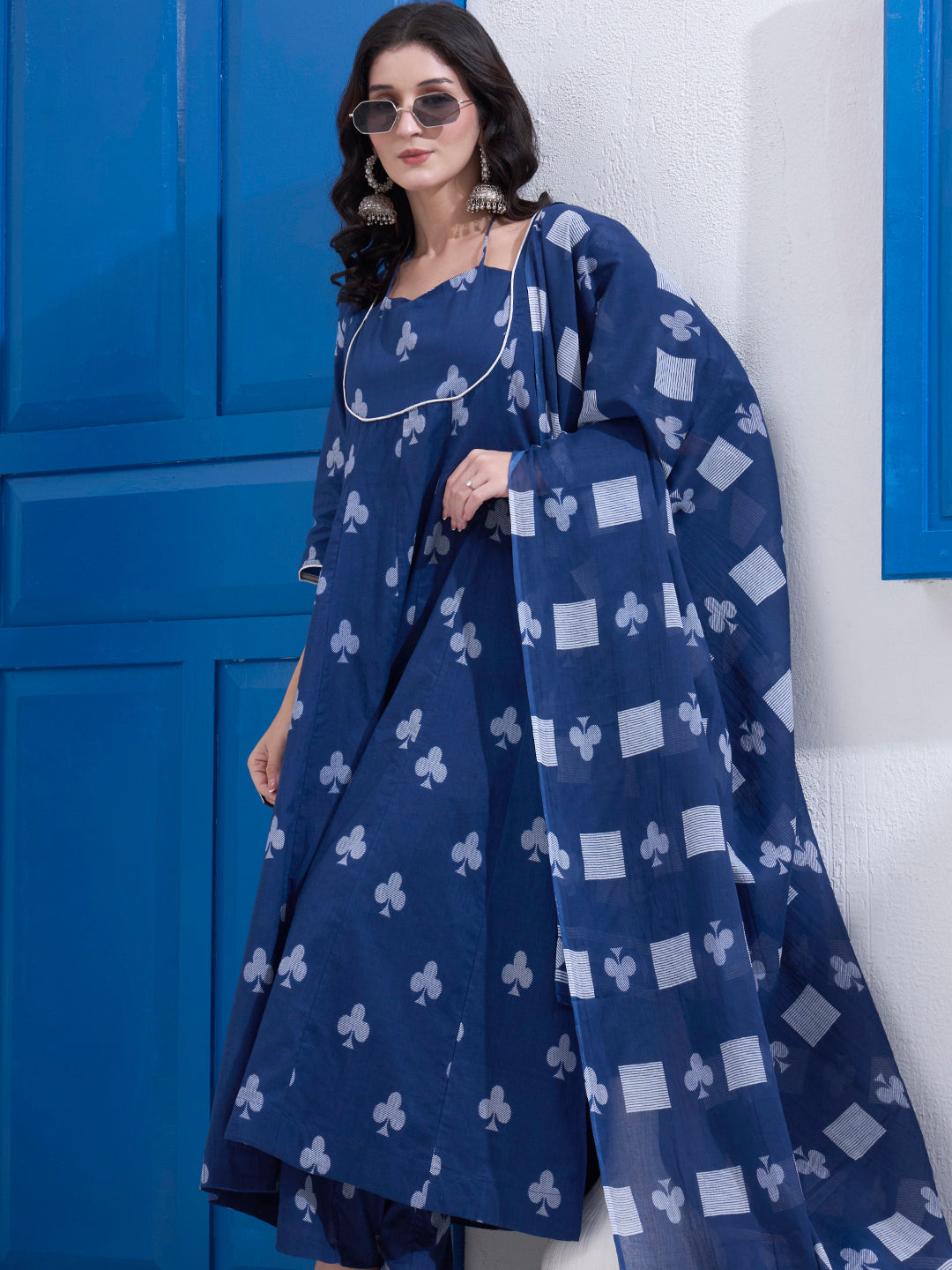 Cotton Kalidaar Style Kurta Pant Dupatta Set