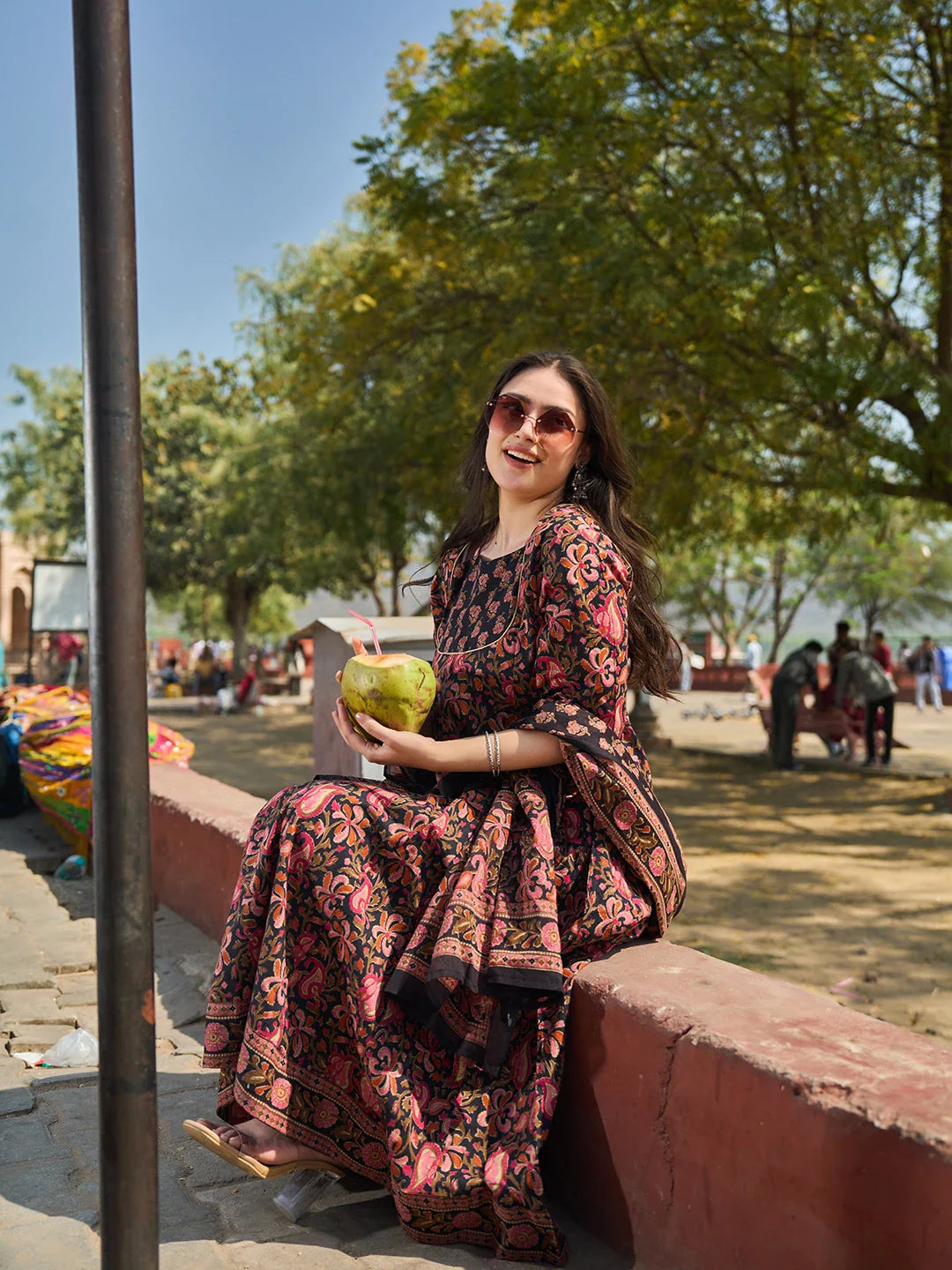 Cotton Kalidaar Style Kurta Pant Dupatta Set