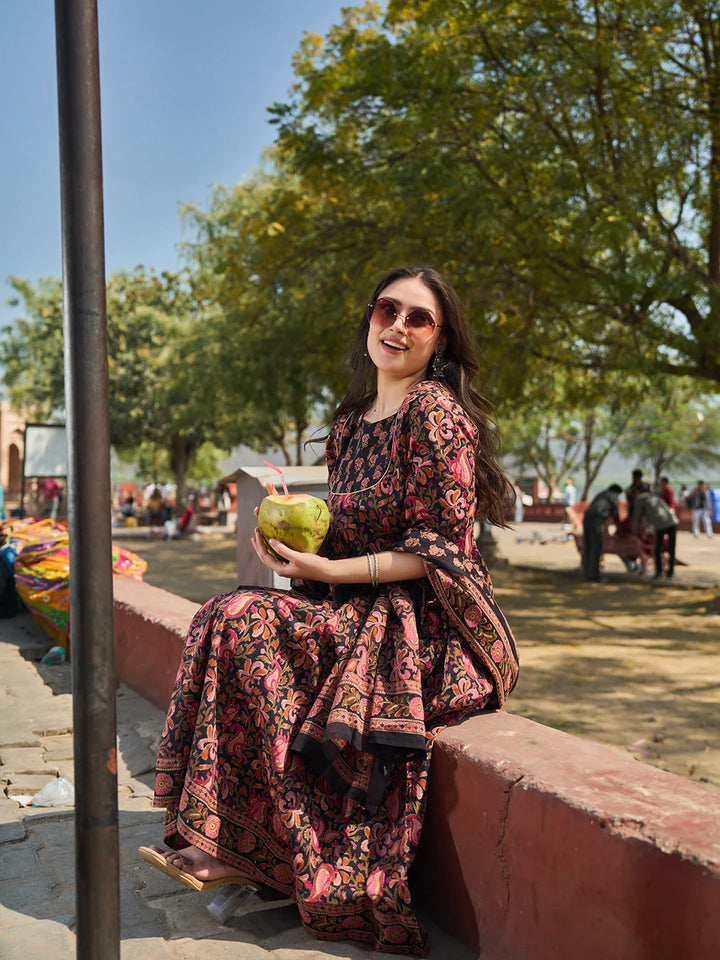 Cotton Kalidaar Style Kurta Pant Dupatta Set