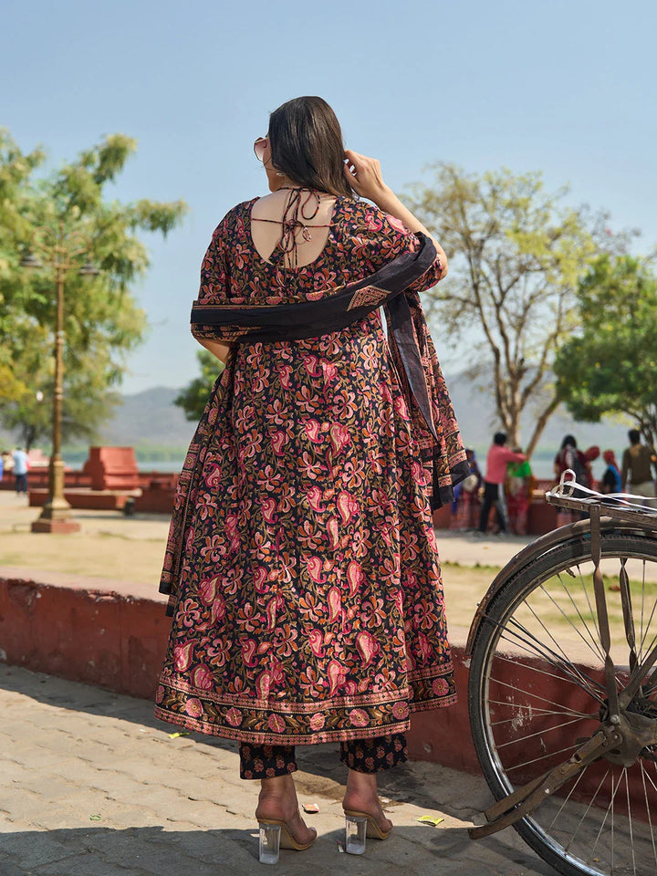 Cotton Kalidaar Style Kurta Pant Dupatta Set