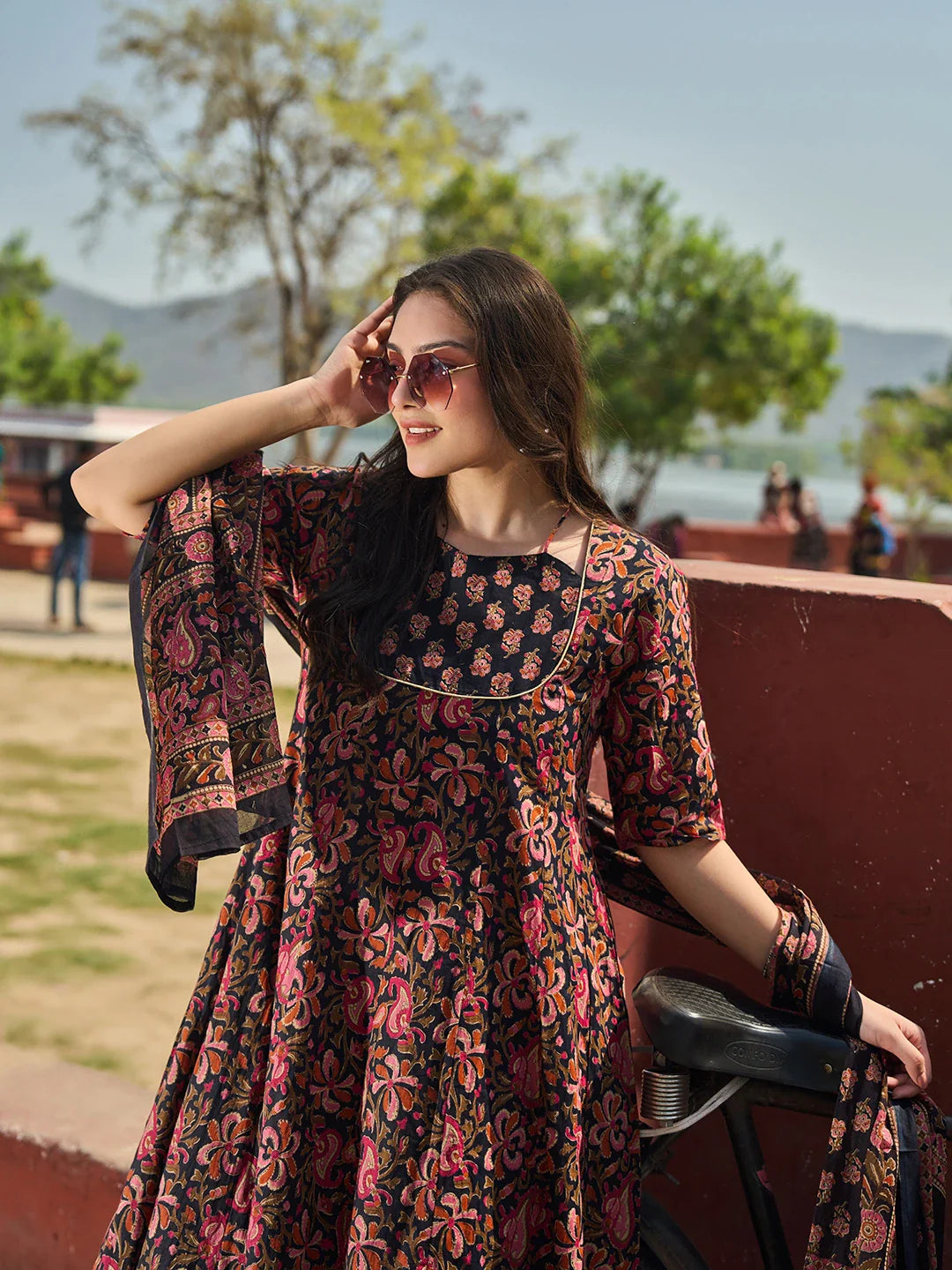 Cotton Kalidaar Style Kurta Pant Dupatta Set