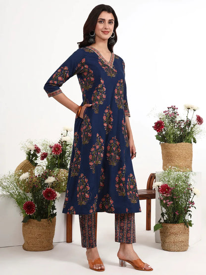Cotton Kalidaar Style Kurta Pant Dupatta Set