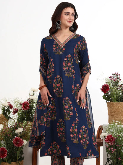Cotton Kalidaar Style Kurta Pant Dupatta Set