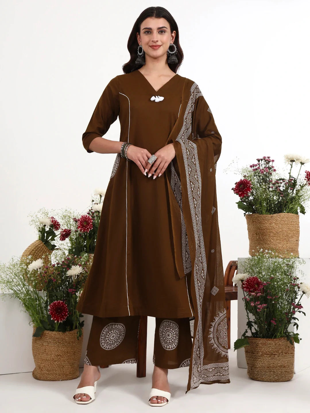 Cotton Kalidaar Style Kurta Pant Dupatta Set