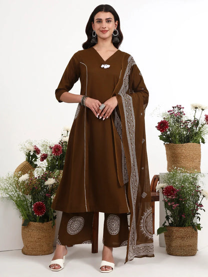 Cotton Kalidaar Style Kurta Pant Dupatta Set
