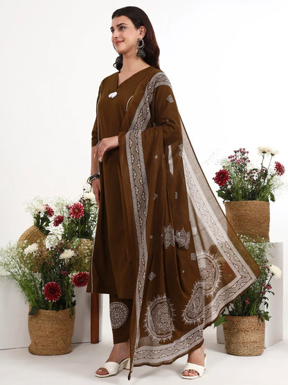 Cotton Kalidaar Style Kurta Pant Dupatta Set