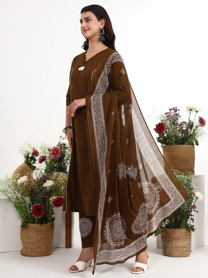 Cotton Kalidaar Style Kurta Pant Dupatta Set