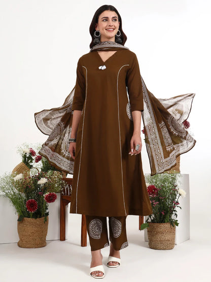 Cotton Kalidaar Style Kurta Pant Dupatta Set