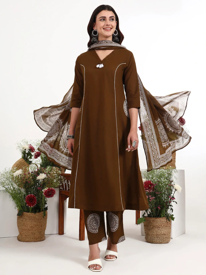Cotton Kalidaar Style Kurta Pant Dupatta Set