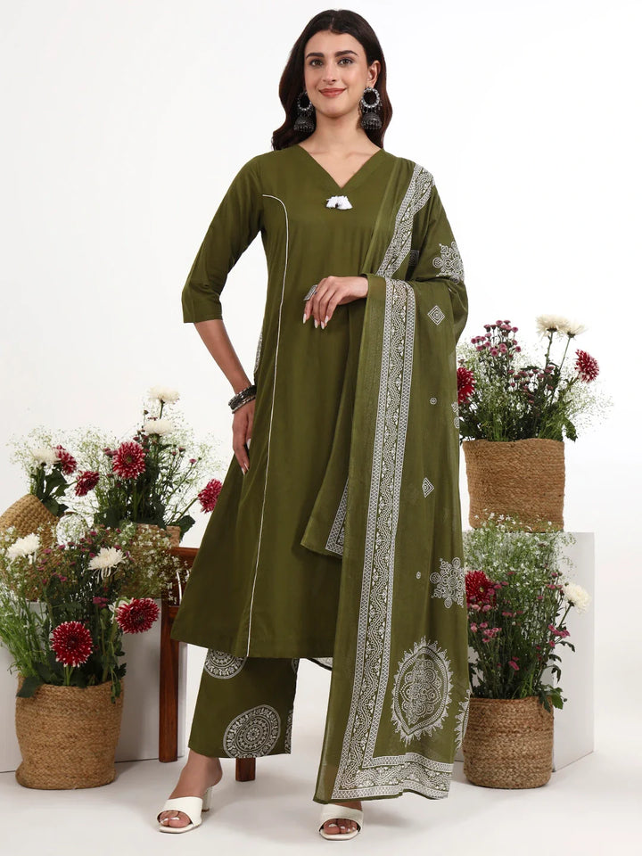 Cotton Kalidaar Style Kurta Pant Dupatta Set