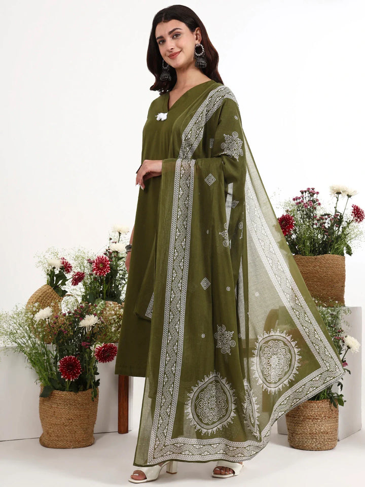 Cotton Kalidaar Style Kurta Pant Dupatta Set