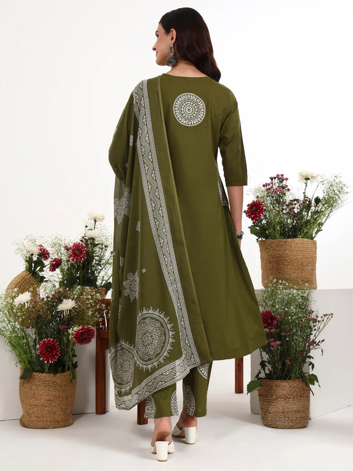 Cotton Kalidaar Style Kurta Pant Dupatta Set