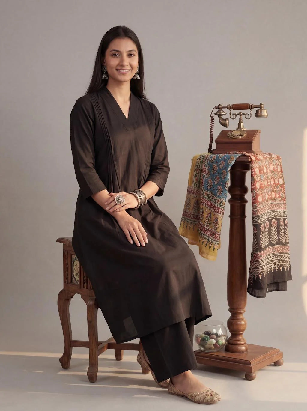 Solid A-Line Design Features Pintuck Pleats Kurta Palazzo Set