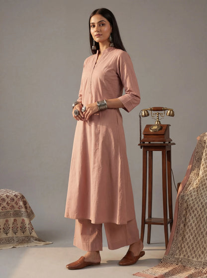 Solid A-Line Design Features Pintuck Pleats Kurta Palazzo Set